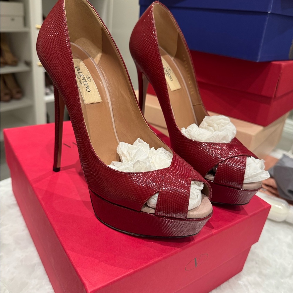 Valentino Burgundy Platform Heels